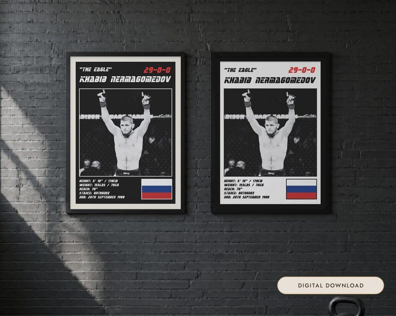 Khabib Nurmagomedov MMA Poster | Gym Wall Art Print | White and Black Editions | Digital Download image 1