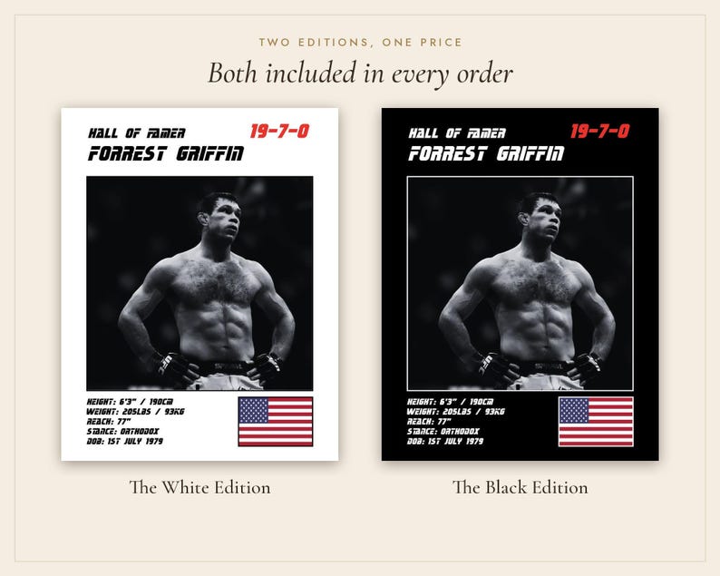Forrest Griffin MMA Poster | Hall of Famer Fight Wall Art Print | Black and White Editions | Digital Download image 5