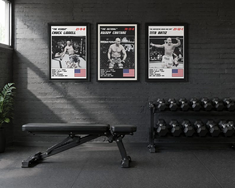 MMA Poster Set of 3 | The Light Heavyweight Legends | Liddell, Couture, Ortiz | Gym Wall Art Bundle | Digital Download image 2