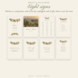 Painted Olive Wedding Seating Chart Template, Welcome Sign, Order of the Day Sign, Editable Canva Wedding Signs Set, Olive Garland image 4