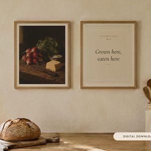 Radishes and Butter Kitchen Print Set of 2 | Still Life Oil Painting and Kitchen Quote | Cottage Kitchen Art | Digital Download