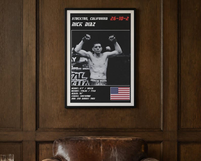 Nick Diaz MMA Poster | Stockton Fight Wall Art Print | Black and White Editions | Digital Download image 2