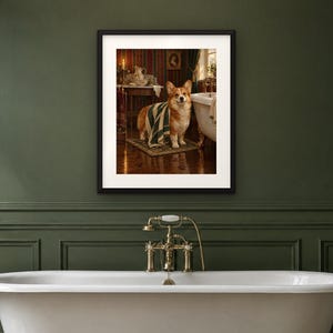 Corgi Bathroom Wall Art, Funny Vintage Oil Painting Print, Corgi Gift (Digital Download) image 4
