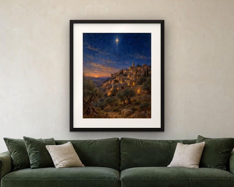 Star of Bethlehem Print, Vintage Christmas Oil Painting, Christian Decor (Digital Download) image 4