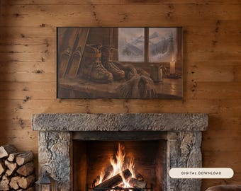 Frame TV Art: Buty przy oknie, martwa natura w schronisku narciarskim (pobranie cyfrowe)