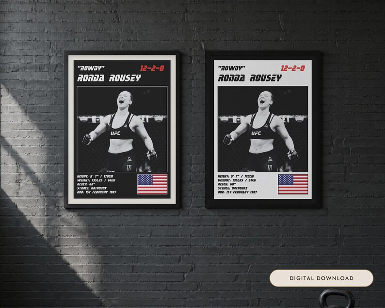 Ronda Rousey MMA Poster | Gym Wall Art Print | White and Black Editions | Digital Download image 1
