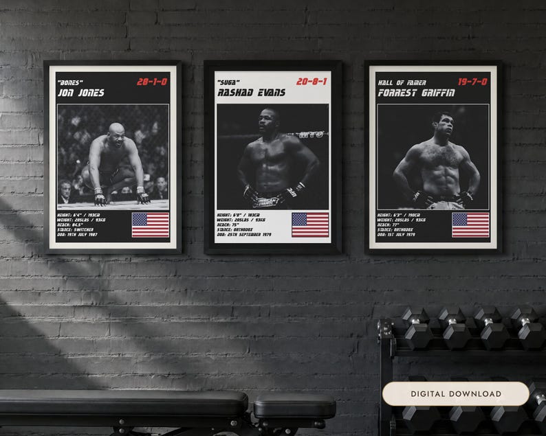 MMA Poster Set of 5 | Light Heavyweight Kings | Jon Jones, Evans, Griffin, Machida, Rampage | Fight Wall Art | Digital Download image 1