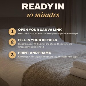 Multilingual Airbnb Signs Template, House Rules, Wi-Fi Sign, Check Out Sign in English French Spanish German Italian, Editable Canva image 5