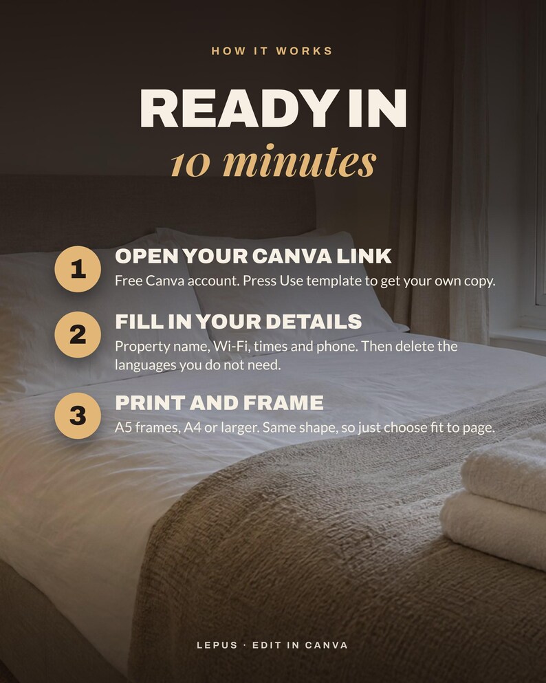 Multilingual Airbnb Signs Template, House Rules, Wi-Fi Sign, Check Out Sign in English French Spanish German Italian, Editable Canva image 5