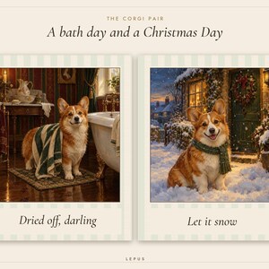 Corgi Gift Set of 2 Prints, Bathroom and Christmas Oil Paintings (Digital Download) image 3
