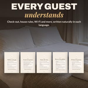 Multilingual Airbnb Signs Template, House Rules, Wi-Fi Sign, Check Out Sign in English French Spanish German Italian, Editable Canva image 2