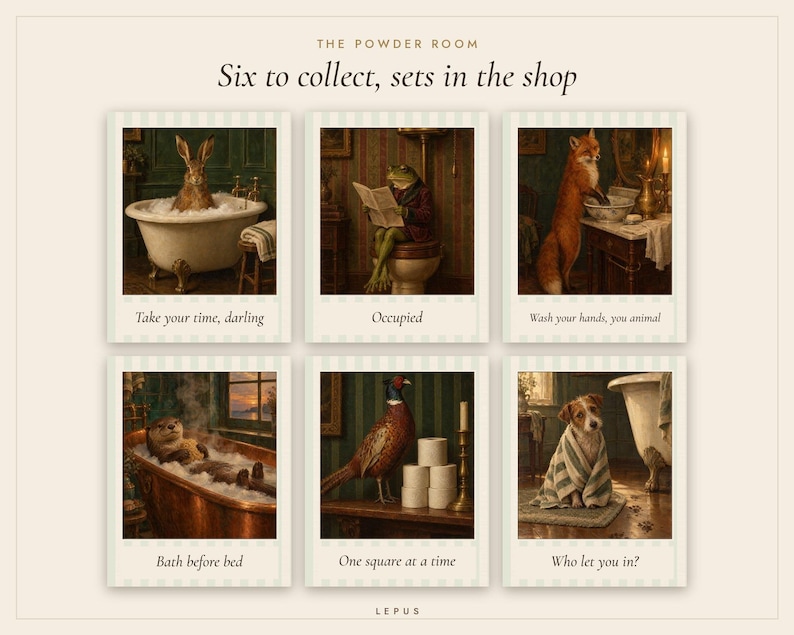 Pheasant and the Loo Roll Print | Funny Bathroom Wall Art | Vintage Animal Oil Painting | One square at a time | Digital Download image 8
