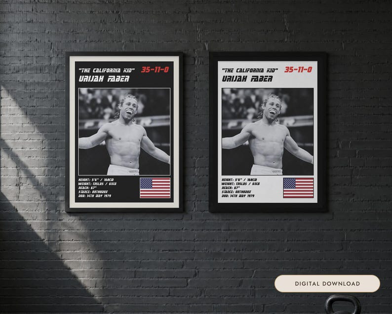 Plakat MMA Urijaha Fabera | Grafika ścienna „The California Kid Fight” | Edycje czarno-białe | Pobieranie cyfrowe zdjęcie 1