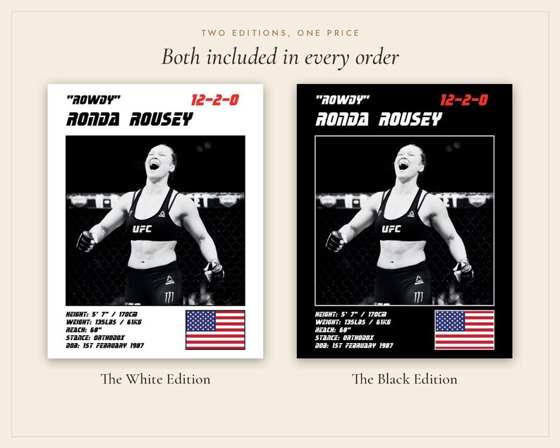 Ronda Rousey MMA Poster | Gym Wall Art Print | White and Black Editions | Digital Download image 5