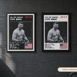 Stipe Miocic MMA Poster | Two Time Champion Fight Wall Art Print | Black and White Editions | Digital Download image 1