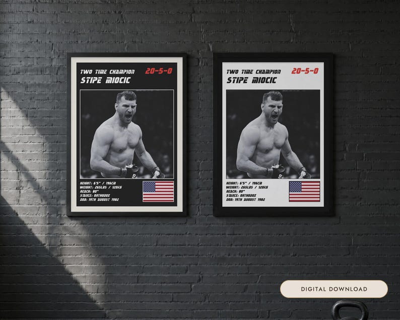 Stipe Miocic MMA Poster | Two Time Champion Fight Wall Art Print | Black and White Editions | Digital Download image 1