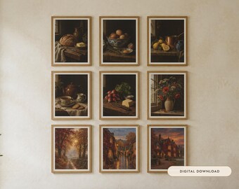 Cottagecore Gallery Wall Set of 9 | Vintage Still Life and Country Oil Painting Prints | Earthy Farmhouse Wall Art Bundle | Digital Download