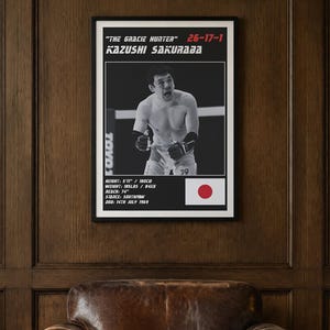 Kazushi Sakuraba MMA Poster | The Gracie Hunter Fight Wall Art Print | Black and White Editions | Digital Download image 2