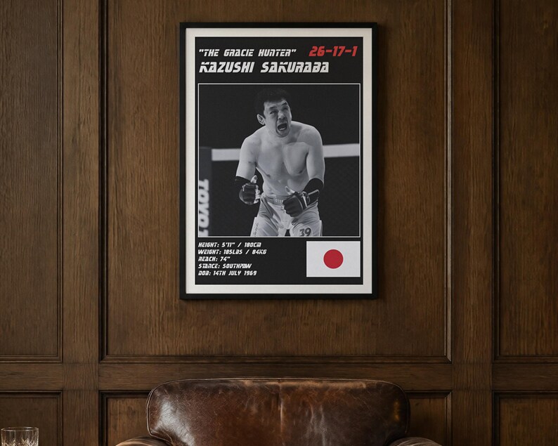Kazushi Sakuraba MMA Poster | The Gracie Hunter Fight Wall Art Print | Black and White Editions | Digital Download image 2