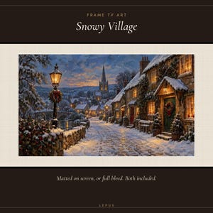 Frame TV Art: Snowy Village, Vintage Christmas Oil Painting (Digital Download) afbeelding 3
