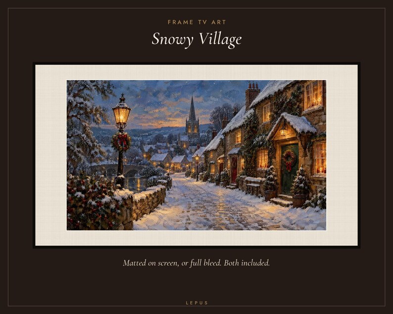 Frame TV Art: Snowy Village, Vintage Christmas Oil Painting (Digital Download) afbeelding 3