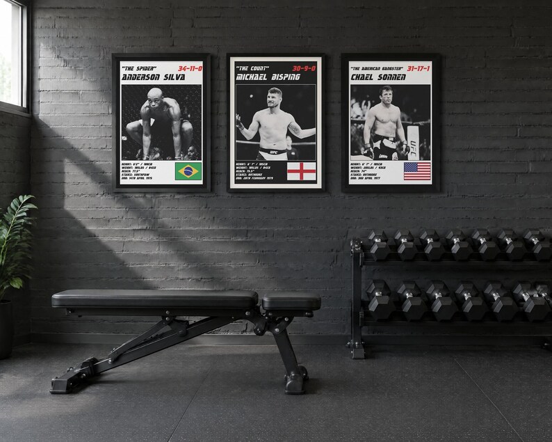 MMA Poster Set of 3 | The Middleweight Masters | Silva, Bisping, Sonnen | Gym Wall Art Bundle | Digital Download image 2