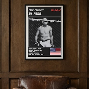 Póster de BJ Penn MMA / Lámina decorativa para gimnasio / Ediciones en blanco y negro / Descarga digital imagen 2