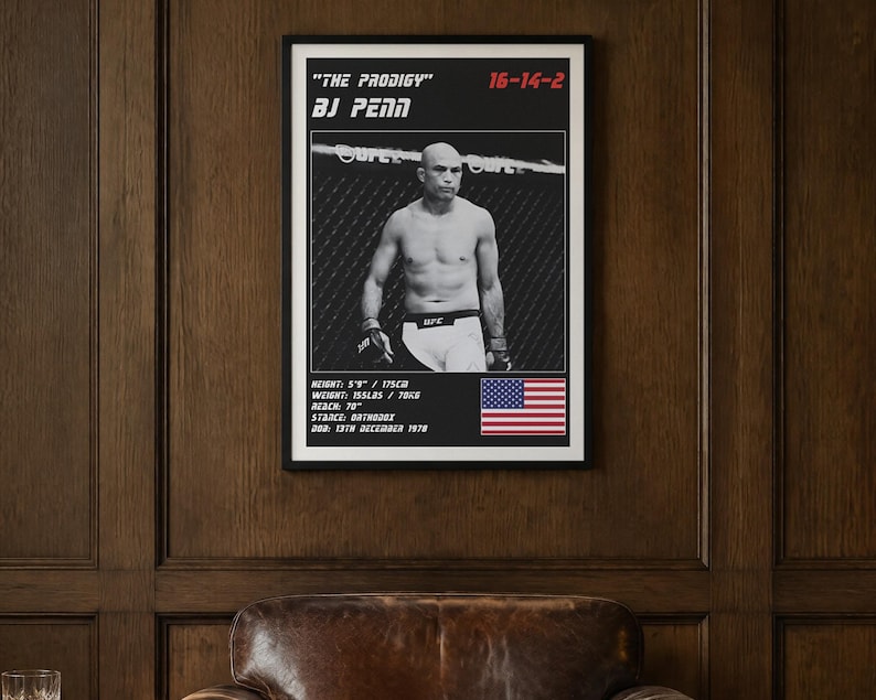 Póster de BJ Penn MMA / Lámina decorativa para gimnasio / Ediciones en blanco y negro / Descarga digital imagen 2