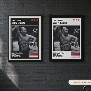 Matt Serra MMA Poster | The Terror Fight Wall Art Print | Black and White Editions | Digital Download image 1
