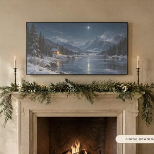 Frame TV Art: Silent Night, Snowy Chapel Christmas Oil Painting (Digital Download)