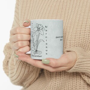 December Birth Flower Mug: Line Art Floral Coffee Mug