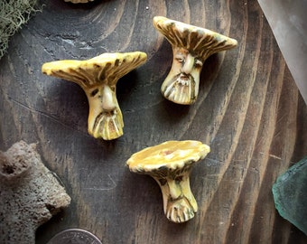 Mushroom man chanterelle shroom hand carved art bead focal pendant handmade jewelry component