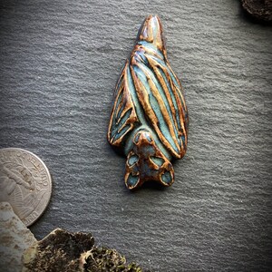 Bat fetish bead animal totem ceramic art focal bead hand carved sculpted animal jewelry supply component Halloween Cabochon