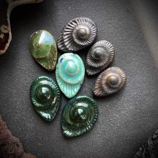 Ceramic ammonite ONE stoneware clay cab jewelry supply handmade art bead finding component