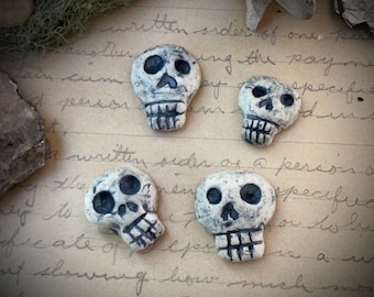Skull cabochon ceramic poreclain stoneware clay cab jewelry supply handmade art bead finding ONE component