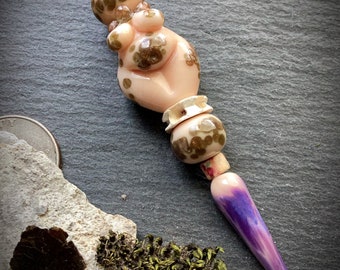 Ceramic focal bead hand carved harpy bead set art beads pendant set with lampwork glass beads and glass headpin