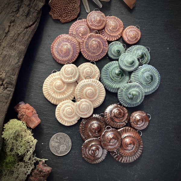 Ceramic ammonite ONE pendant stoneware clay art bead jewelry supply handmade component ONE PIECE