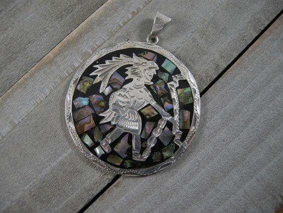 sterling silver two-sided large round Mexico pend… - image 8