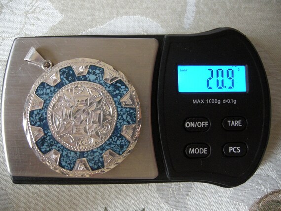 sterling silver two-sided large round Mexico pend… - image 12