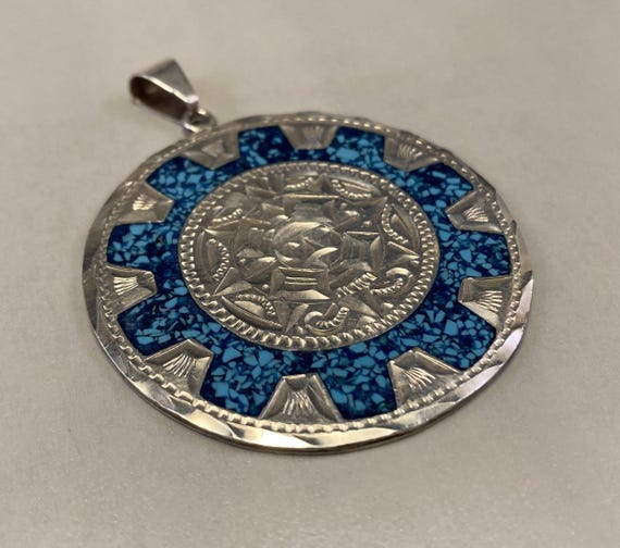 sterling silver two-sided large round Mexico pend… - image 4