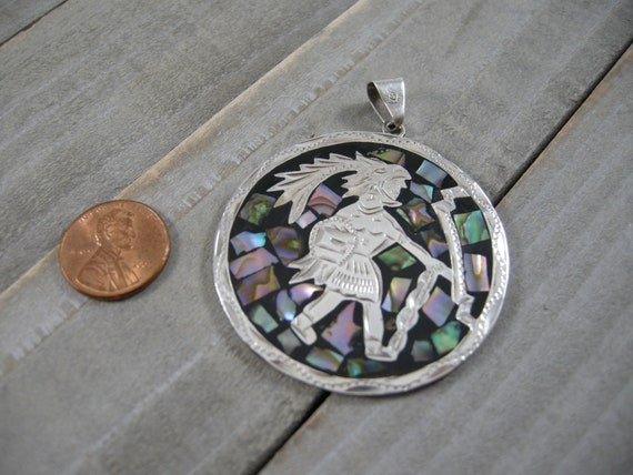 sterling silver two-sided large round Mexico pend… - image 10