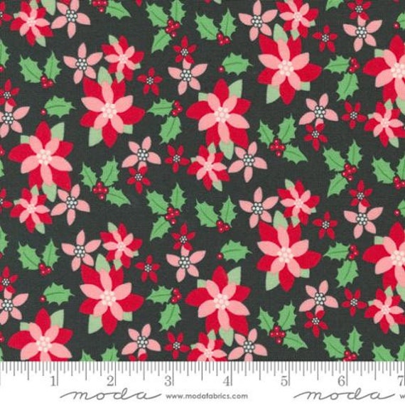Kitty Christmas: Poinsettia Florals in Coal Kitty Christmas: Poinsettia Florals in Coal
