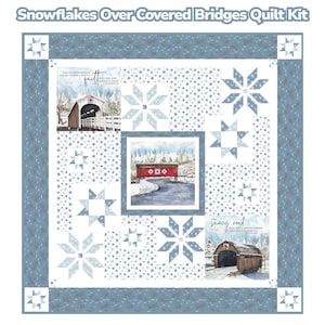 Kit para colcha "Flocos de Neve sobre Pontes Cobertas" (em pré-venda), acompanhado do livro "Pontes Cobertas no Inverno" de Tara Reed | KT-18000
