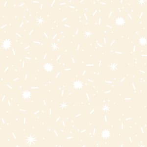 May include: A seamless pattern featuring a light beige background with scattered white starbursts, small dots, and elongated dashes. The design creates a whimsical and festive aesthetic, suitable for various applications.