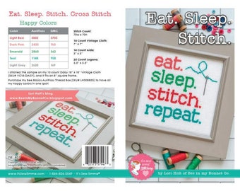 Eat. Sleep. Stitch. Cross Stitch Pattern by Lori Holt of Bee in my Bonnet | Lori Holt Cross Stitch | ISE-407
