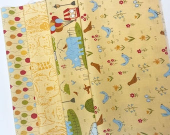 Fat Quarter Bundle Yellow | Animal Park Fun by Stacy Iest Hsu for Moda Fabrics | Curated Bundle | 4 Fat Quarters
