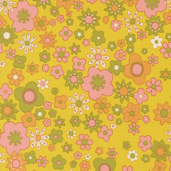 Happy Daze Petal Power Citrine Yardage by Chloe's Closet for Moda