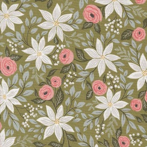 Berry And Pine Poinsettia Party Sage Yardage by Lella Boutique for Moda Fabrics | 5240 12