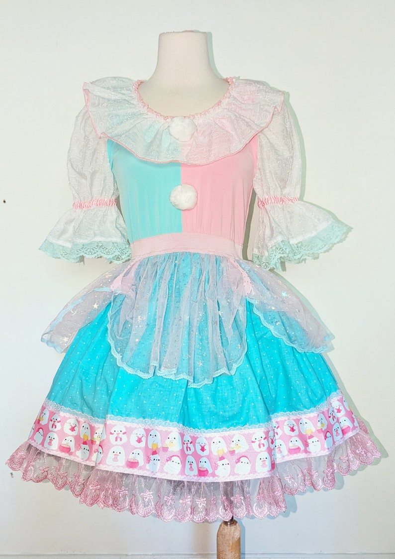 VK Freakshow harlequin fairy kei mint pastel ghost clown lolita Halloween costume dress small to plus size image 2