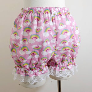 Pastel rainbow and clouds mini sweet lolita fairy kei fairykei bloomers shorts adult woman size small-plus size